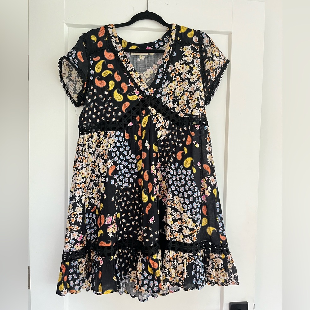 Together Black Floral & Paisley Mini Dress with Yellow and Pink Accents